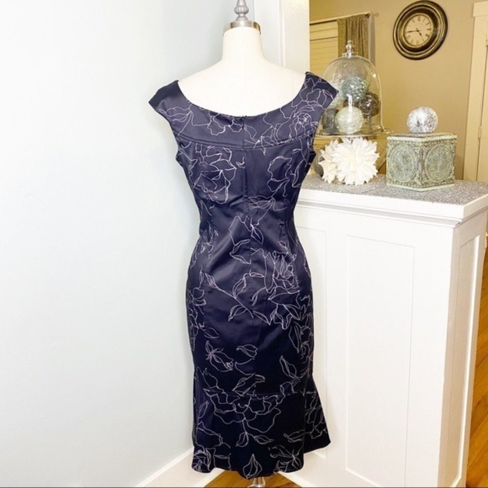 David Meister Floral Flounce Hem Sheath Dress Cocktail Party 6 Small - Picture 5 of 11